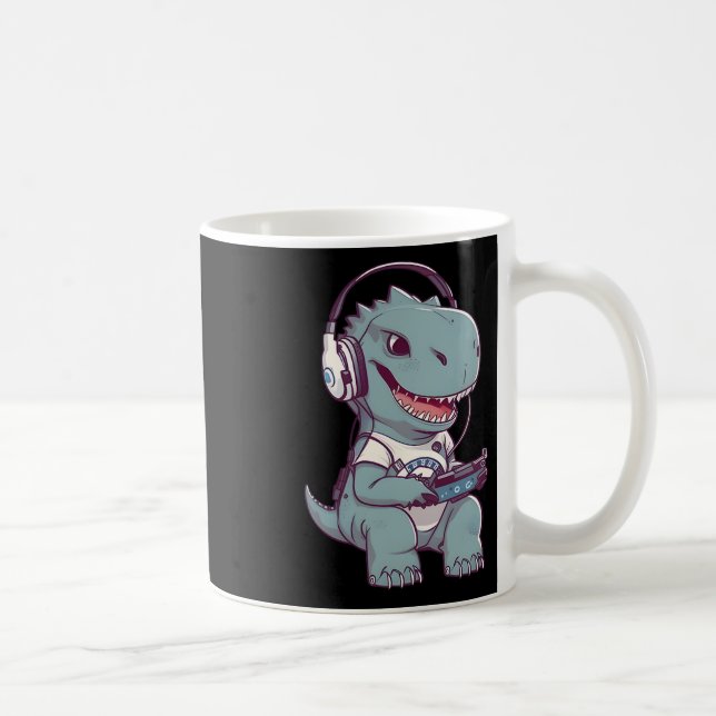 Cute T. Rex-dinosaur Playing Video Game Gaming Gam Coffee Mug (Right)
