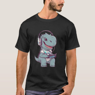 Cute T Rex Dinosaur Playing Video Game Gaming Game T-Shirt