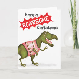 Cute T.rex dinosaur 'Roarsome Christmas' card
