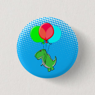 Cute T-Rex Flying With Balloons In Blue Sky 3 Cm Round Badge