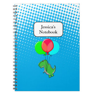 Cute T-Rex Flying With Balloons In Blue Sky Notebook