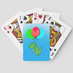 Cute T-Rex Flying With Balloons In Blue Sky Playing Cards