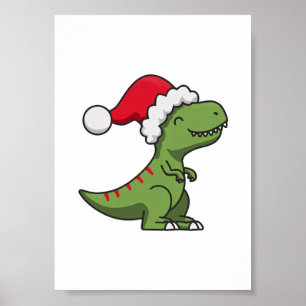 Cute T-Rex in Santa Hat – Christmas Dino Poster