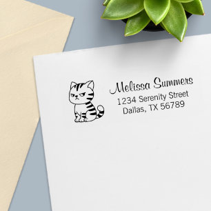 Cute Tabby Cat Address Self-inking Stamp