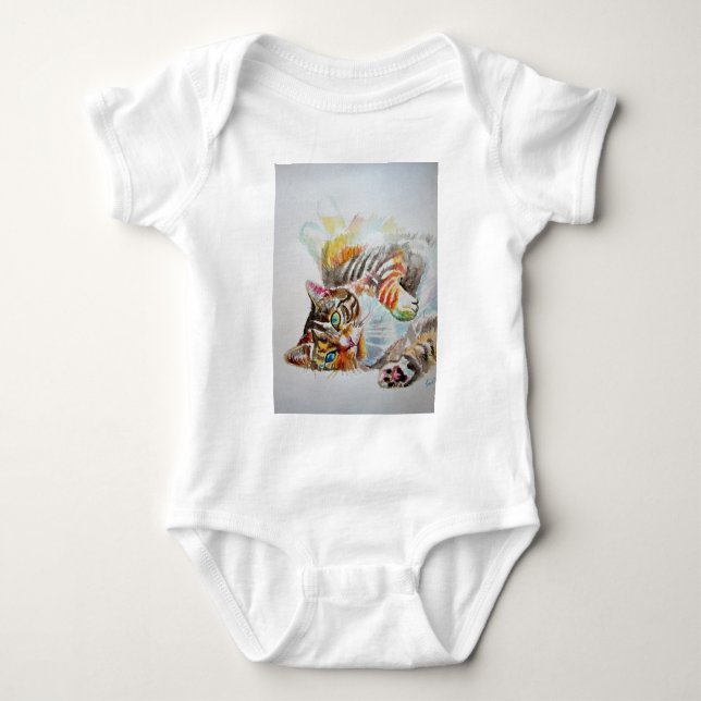 Cute Tabby Cat Babies Watercolour art All In One Baby Bodysuit (Front)