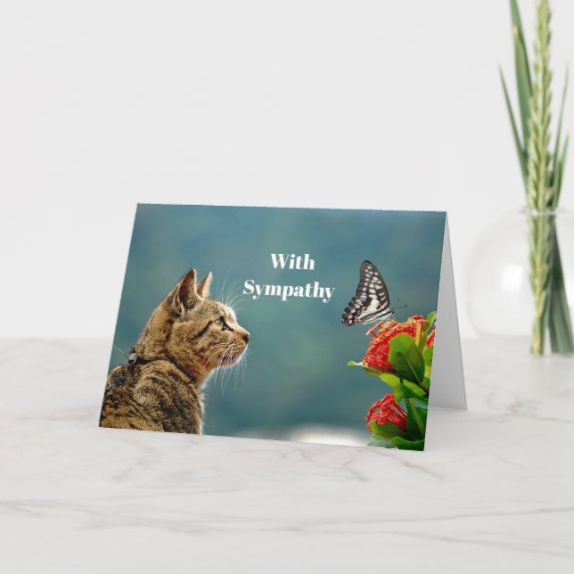 Cute Tabby Cat Butterfly Photo Sympathy Card (Front)