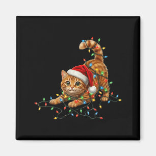Cute Tabby Cat Christmas Funny Lights Xmas Cat In Magnet