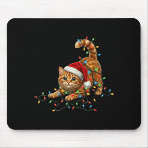 Cute Tabby Cat Christmas Funny Lights Xmas Cat In Mouse Pad