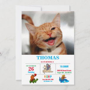 Cute tabby cat crying with one eye invitation