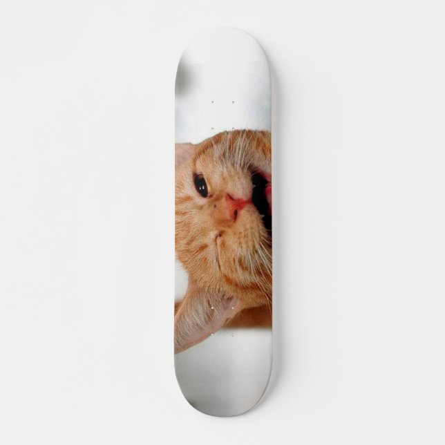 Cute tabby cat crying with one eye skateboard (Front)