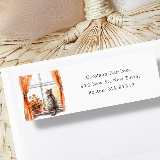 Cute Tabby Cat | Fall Autumnal Address  Return Address Label (Creator Uploaded)