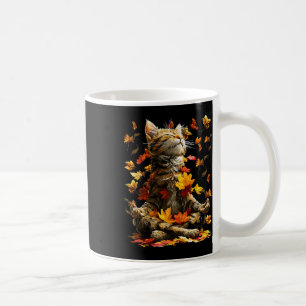 Cute Tabby Cat Fall Leaves Meditating Animal Yoga Coffee Mug