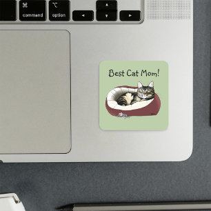 Cute Tabby Cat Green Mother’s Day Square Sticker