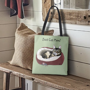 Cute Tabby Cat Green Mother’s Day Tote Bag