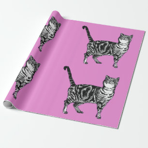 Cute Tabby Cat Hot Pink Colorful art Wrapping Paper