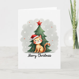 Cute Tabby cat in Santa Hat Christmas Card