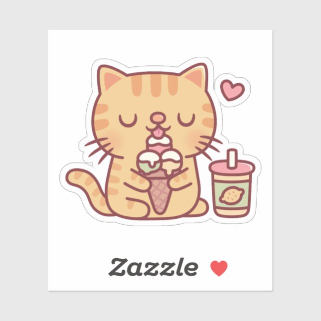 Cute Tabby Cat Loves Eating Ice Cream (Sheet)