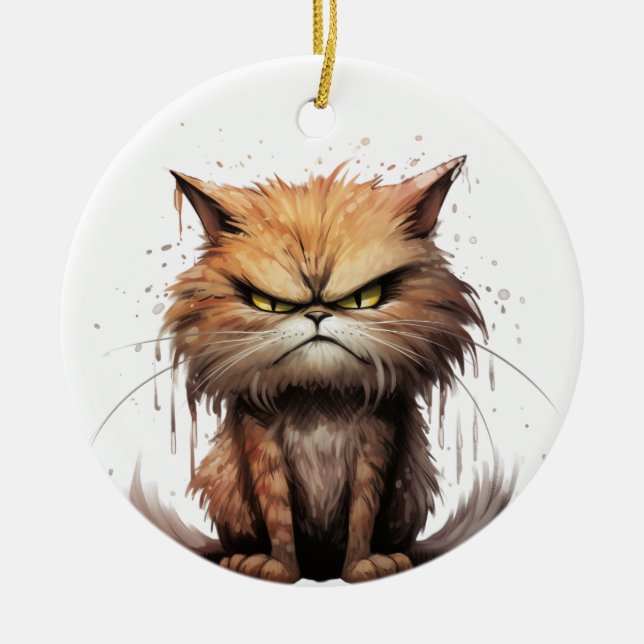 CUTE TABBY CAT MAKING AN ANGRY FACE CERAMIC ORNAMENT (Front)