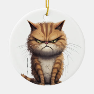 CUTE TABBY CAT MAKING AN ANGRY FACE CERAMIC ORNAMENT