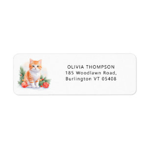 Cute Tabby Cat Merry Christmas Return Address Label