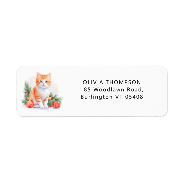 Cute Tabby Cat Merry Christmas Return Address Label (Front)