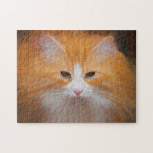 Cute Tabby Cat Orange White Fluffy Beautiful Jigsaw Puzzle