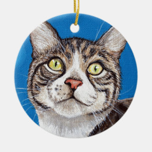 Cute Tabby Cat Painting Ceramic Ornament