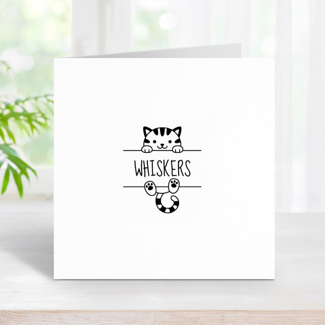 Cute Tabby Cat Peeking Custom Name 1x1 Rubber Stamp (Creator Uploaded)