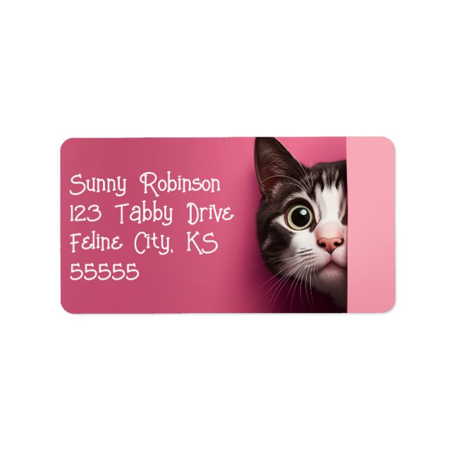 Cute Tabby Cat Peeks Label (Front)