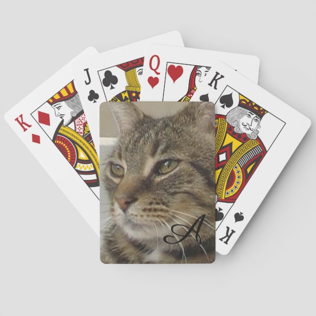 Cute Tabby Cat Photo Monogram Playing Cards (Back)
