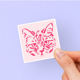 Cute Tabby Cat Pink and Red Square