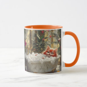 Cute Tabby Cat Relaxing In Luxurious Marble Bath Mug