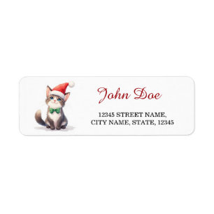 Cute Tabby Cat Santa Hat Christmas Return Address  Label