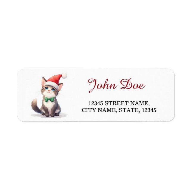 Cute Tabby Cat Santa Hat Christmas Return Address  Label (Front)