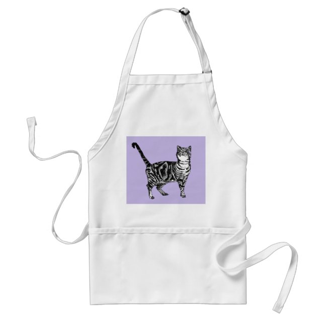 Cute Tabby Cat Watercolour Art Kitchen Apron (Front)