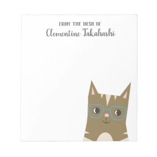 Cute Tabby Cat with Glasses   Add Your Name Notepad