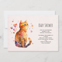 Cute Tabby Cat with Hearts Baby Shower