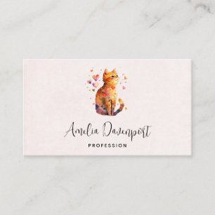 Cute Tabby Cat with Hearts Business Card