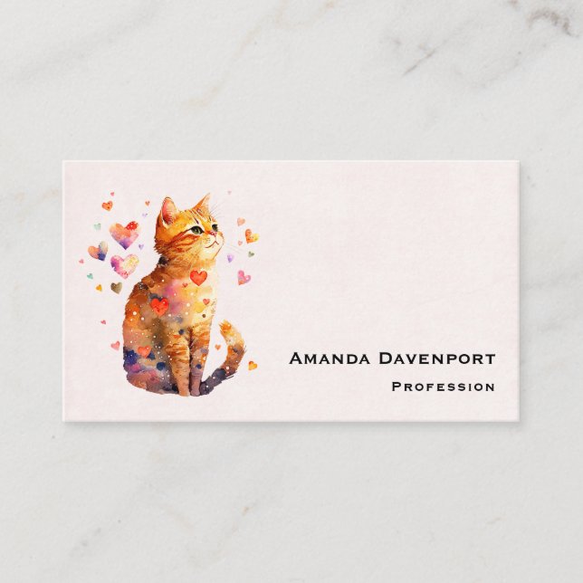 Cute Tabby Cat with Hearts Business Card (Front)