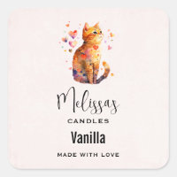 Cute Tabby Cat with Hearts Candle Craft