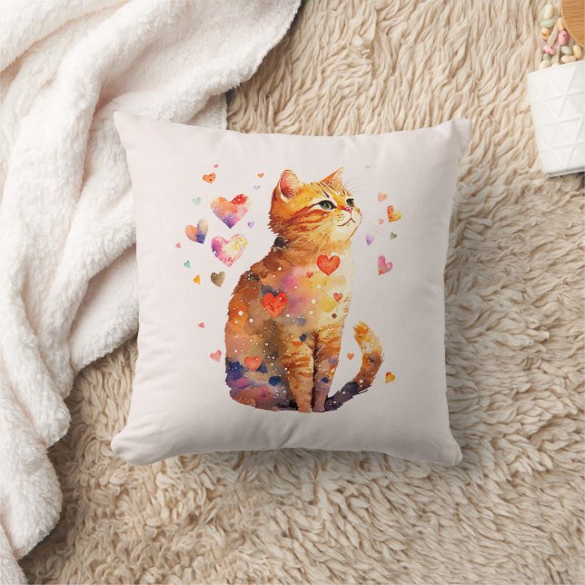 Cute Tabby Cat with Hearts Cushion (Blanket)