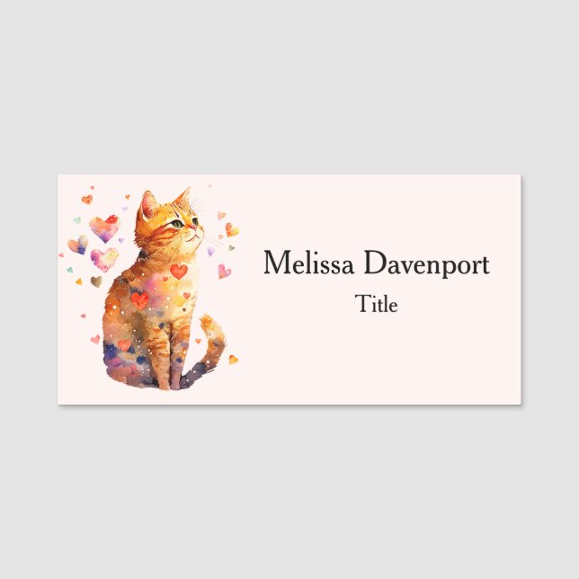 Cute Tabby Cat with Hearts Name Tag (Front)