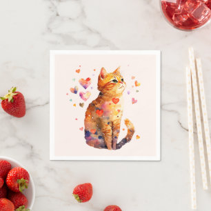 Cute Tabby Cat with Hearts Napkin
