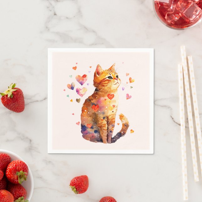 Cute Tabby Cat with Hearts Napkin (Insitu)