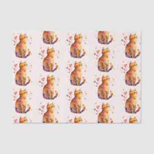 Cute Tabby Cat with Hearts Pattern Tissue Paper