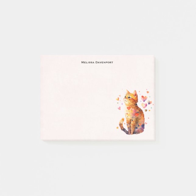 Cute Tabby Cat with Hearts Post-it Notes (Front)
