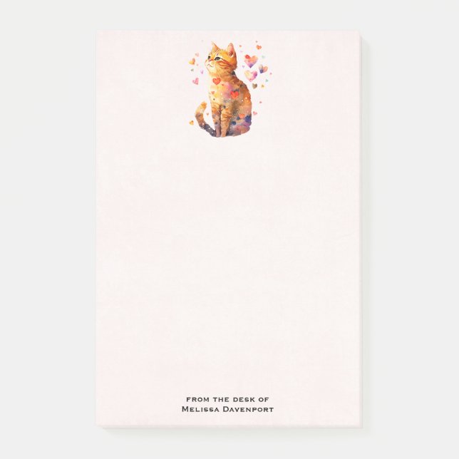 Cute Tabby Cat with Hearts Post-it Notes (Front)