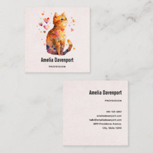 Cute Tabby Cat with Hearts Square Business Card