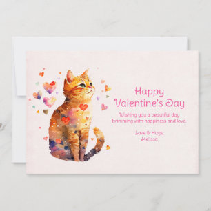 Cute Tabby Cat with Hearts Valentine's Day Holiday Card