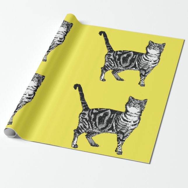 Cute Tabby Cat Yellow Colorful art  Wrapping Paper (Unrolled)